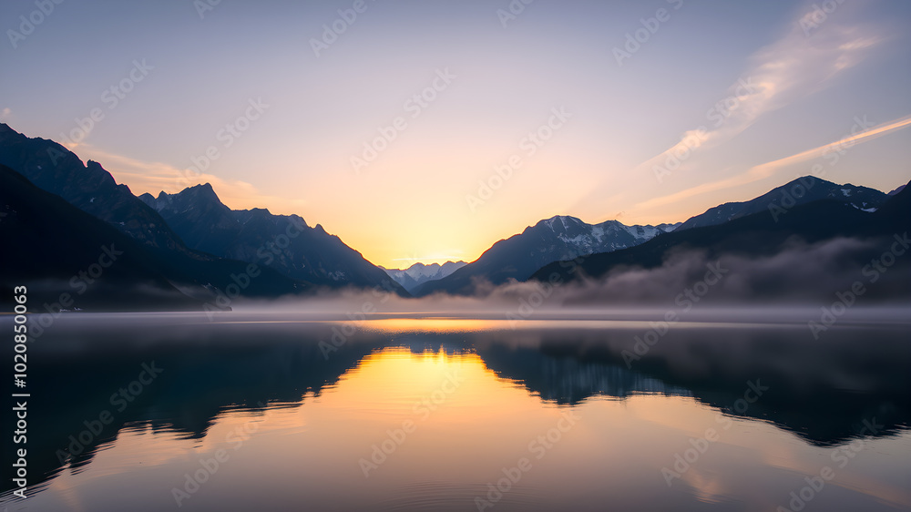 Sunrise on the lake with reflection in the water. Sunrise on the lake with reflection in the water.