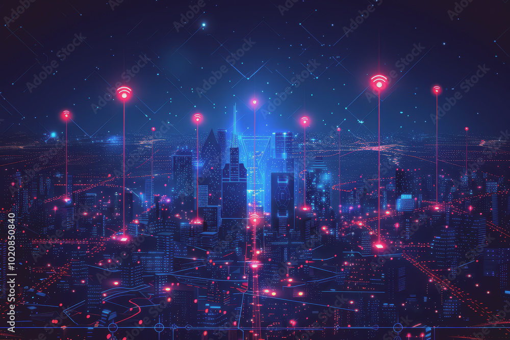 Obraz premium Location icons of GPS navigation, Global 5g high-speed internet connection, and Big data analysis.