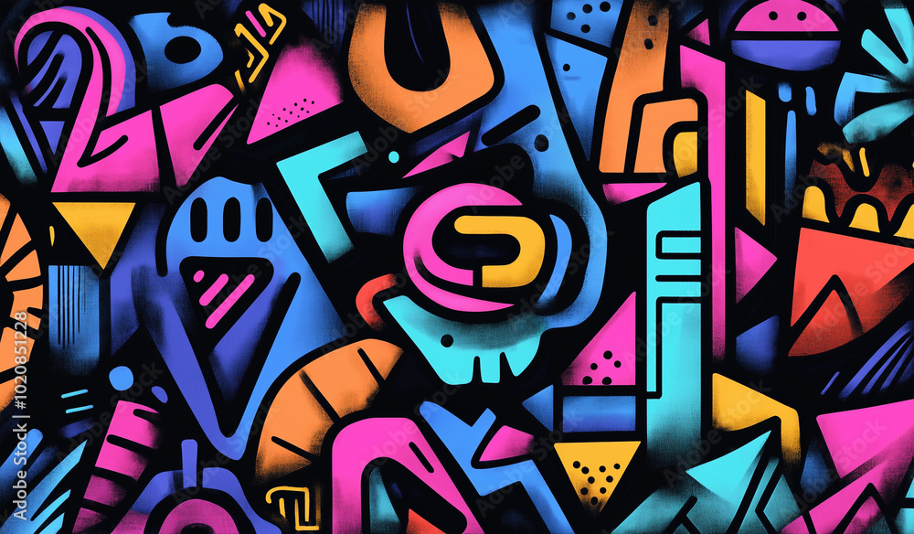 Obraz premium Bold Abstract Graffiti Art with Vibrant Geometric Shapes and Colorful Patterns