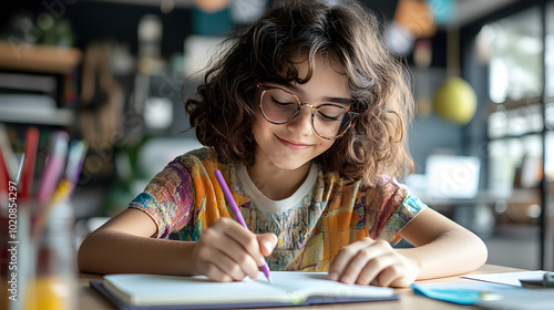 LGBTQ teen writing in notebook cozy study corner rainbow