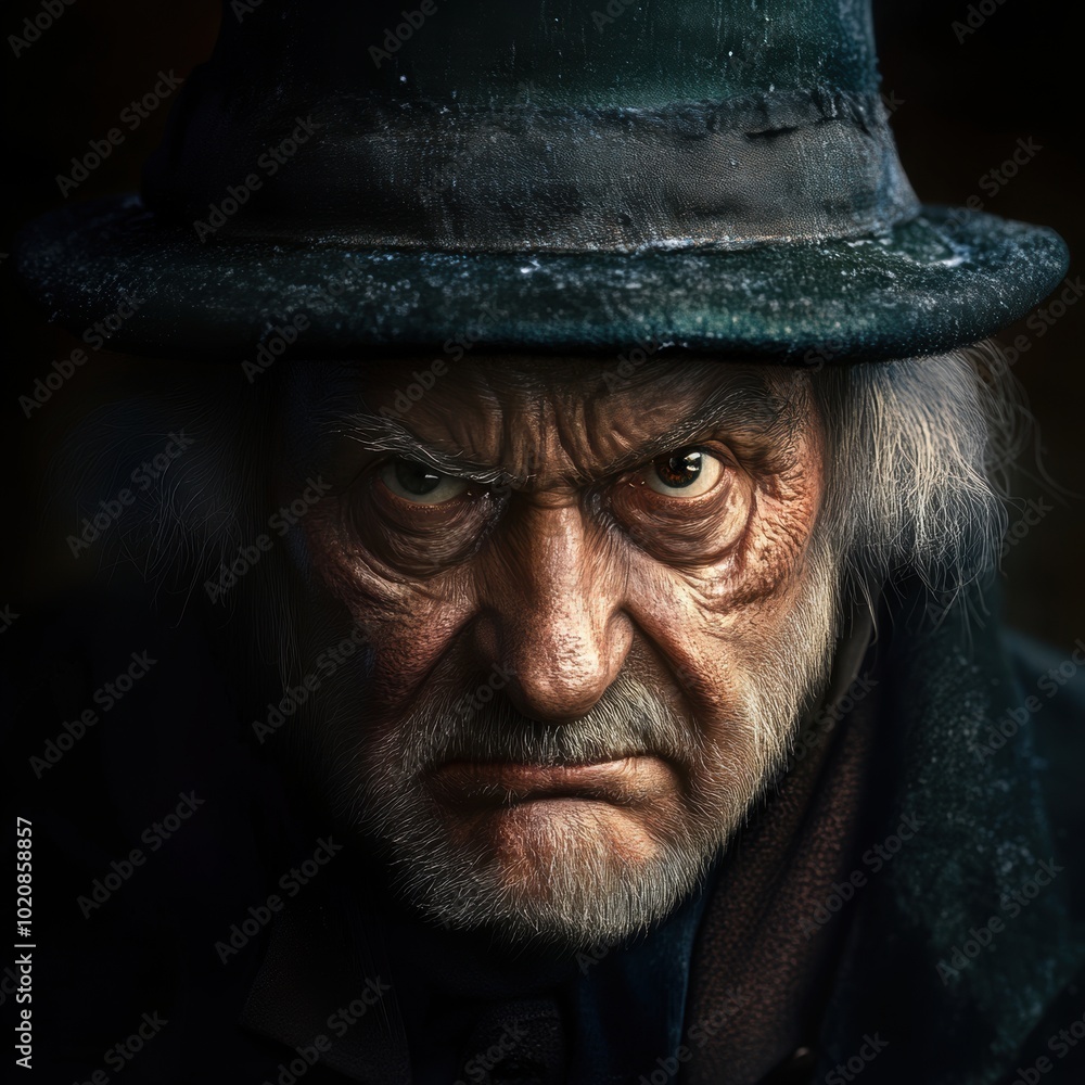 A bearded poor, homeless, beggar man in a stylish hat shows an angry face, displeased A bearded poor, homeless, beggar man in a stylish hat shows an angry face, displeased