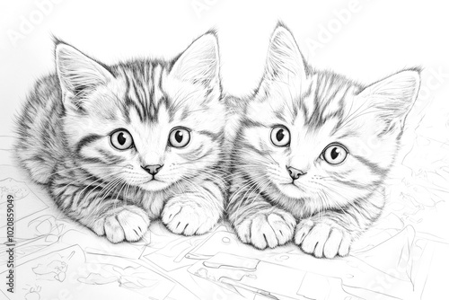 Wallpaper Mural Two kittens children's black and white coloring Torontodigital.ca