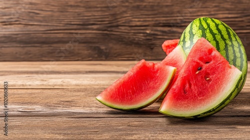 Fresh Watermelon Slices on Wooden Background