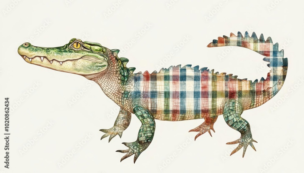 Fototapeta premium Alligator adorned with classic Gingham checks