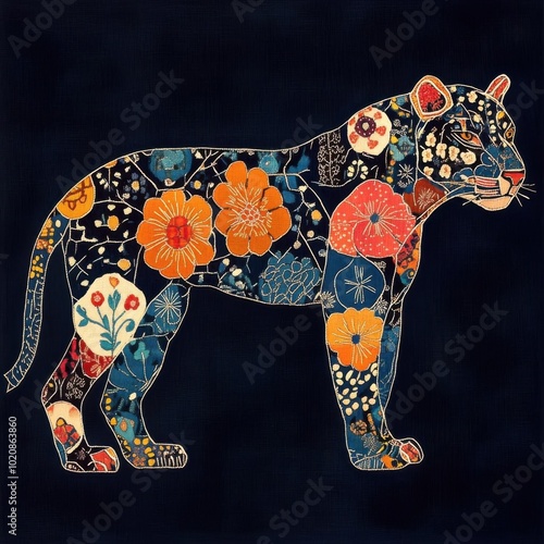 Jaguar adorned with delicate Sashiko stitching