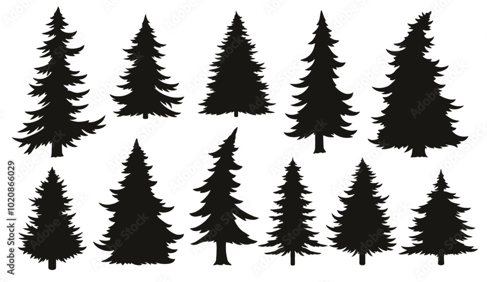 Fototapeta premium Christmas trees monochrome set stickers