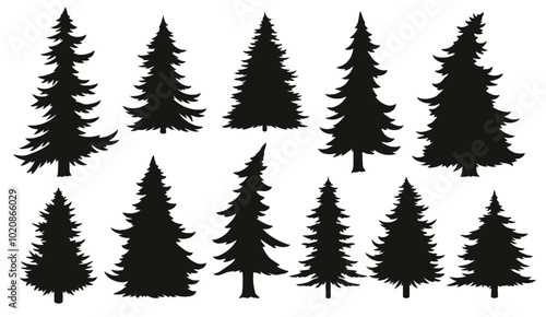 Christmas trees monochrome set stickers