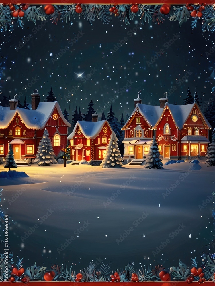 Fototapeta premium Christmas greeting card with and red color background Christmas no text Tree Decorations, Pine Branches, snowflake and confetti.