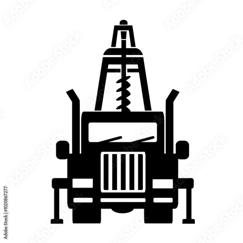 Vector illustration, logo, icon of a car and a drilling rig. The construction industry. Isolated on a white background.