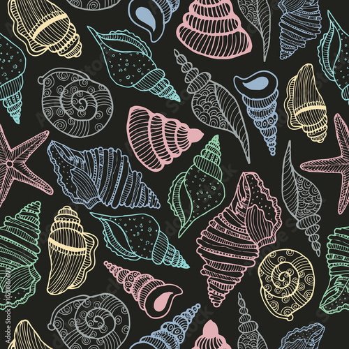 Bright vector background pattern with underwater marine life. Includes coral, seashells, and aquatic creatures. Perfect for kids designs, summer themes, and marine graphics.