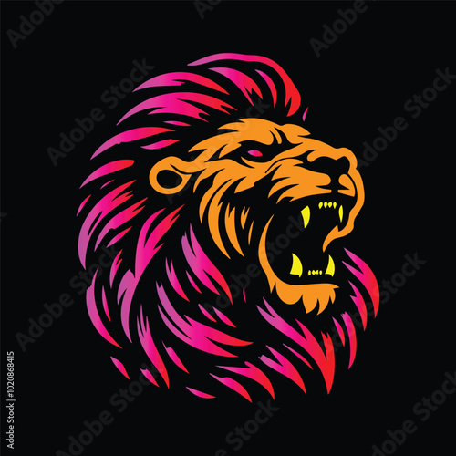 lion head logo roaring from side vector