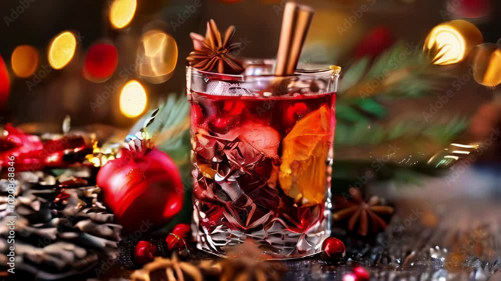 Holiday Mulled Wine in Festive Setting with Spices and Twinkling Lights. Holiday Mulled Wine in Festive Setting with Spices and Twinkling Lights.