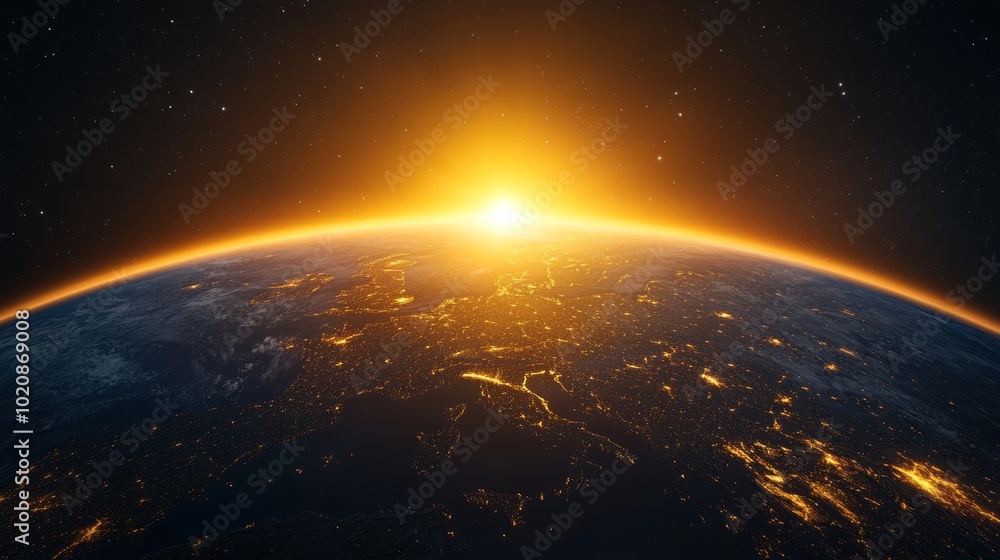 Obraz premium Earth at Sunrise with City Lights