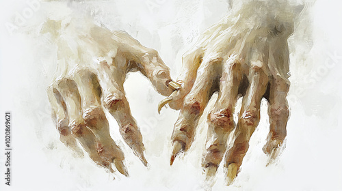 Scary hands of monsters on a white background, created with Generative AI technology.