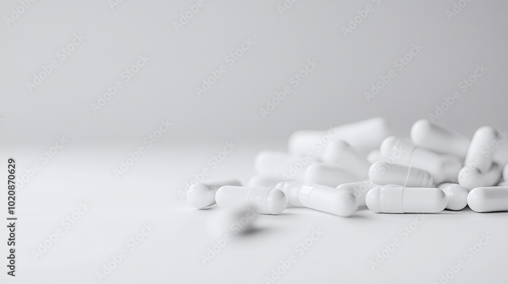 An isolated white background with a full depth of field shows pills An isolated white background with a full depth of field shows pills