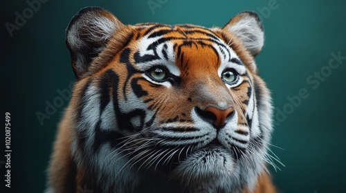 A tiger is staring at the camera with its eyes closed