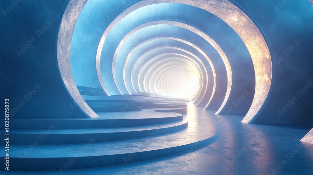 Fototapeta premium A blue tunnel with a light shining through it
