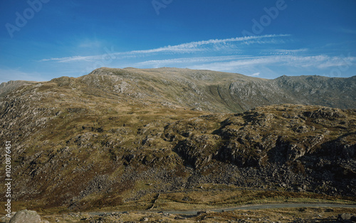 Panoramic View of Snowdonia National Park Mountains in Wales photo