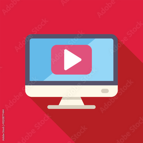 Desktop computer is displaying a video streaming service with a play button in the center of the screen