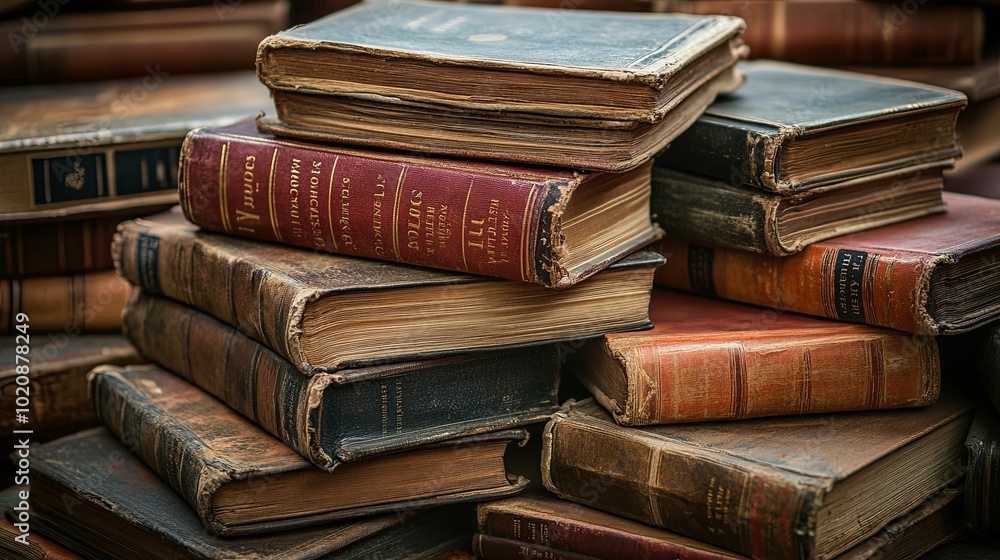 A Stack of Worn and Aged Leather-Bound Books A Stack of Worn and Aged Leather-Bound Books