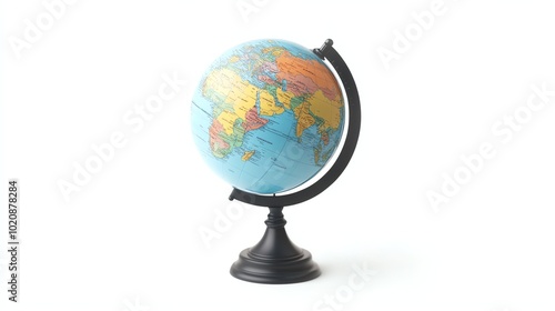 A blue globe with a black stand and meridian.