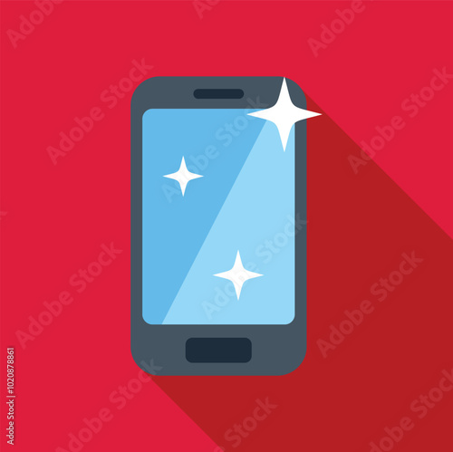 Smartphone with a clean display is shining on a red background