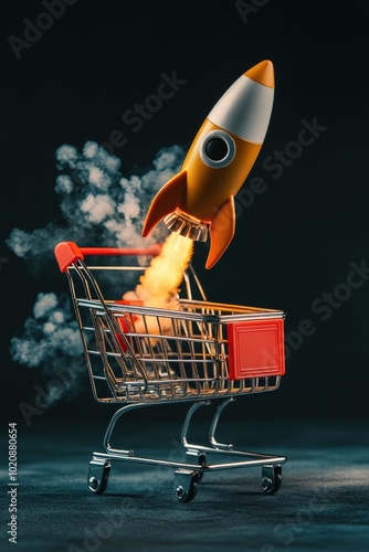 Rocket Launch From Shopping Cart  Online Shopping Growth  Ecommerce Success  Business Grow