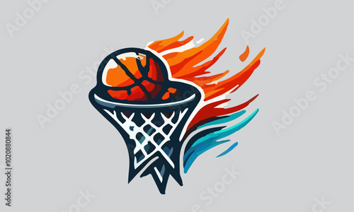 Vector Logo of Ball Entering Basket, Perfect Basketball Basket Illustration, Basketball Sports Logo Design The Ultimate Goal in Business