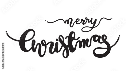 Merry Christmas hand-lettering calligraphy with elegant swirls, isolated on a white background. Perfect for holiday designs.