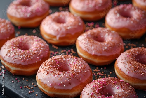 Pink Frosted Donuts with Sprinkles Perfect for Bakery and Cafe Decor