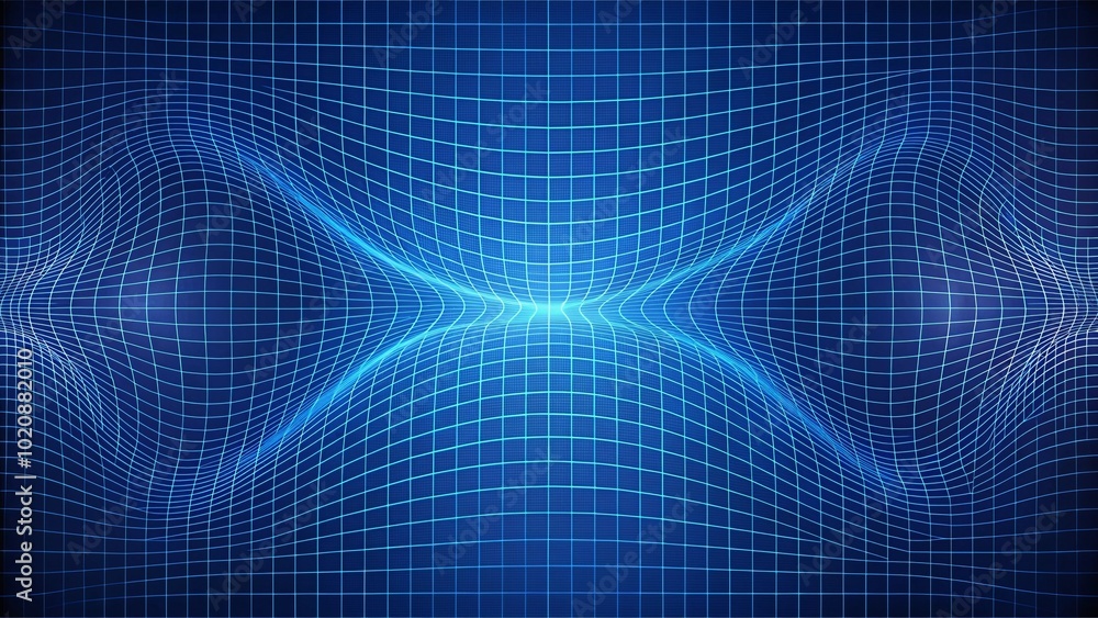 Naklejka premium Abstract Blue Grid Distortion, A Digital Canvas of Intertwining Lines Forming a Wavy, Multidimensional Surface