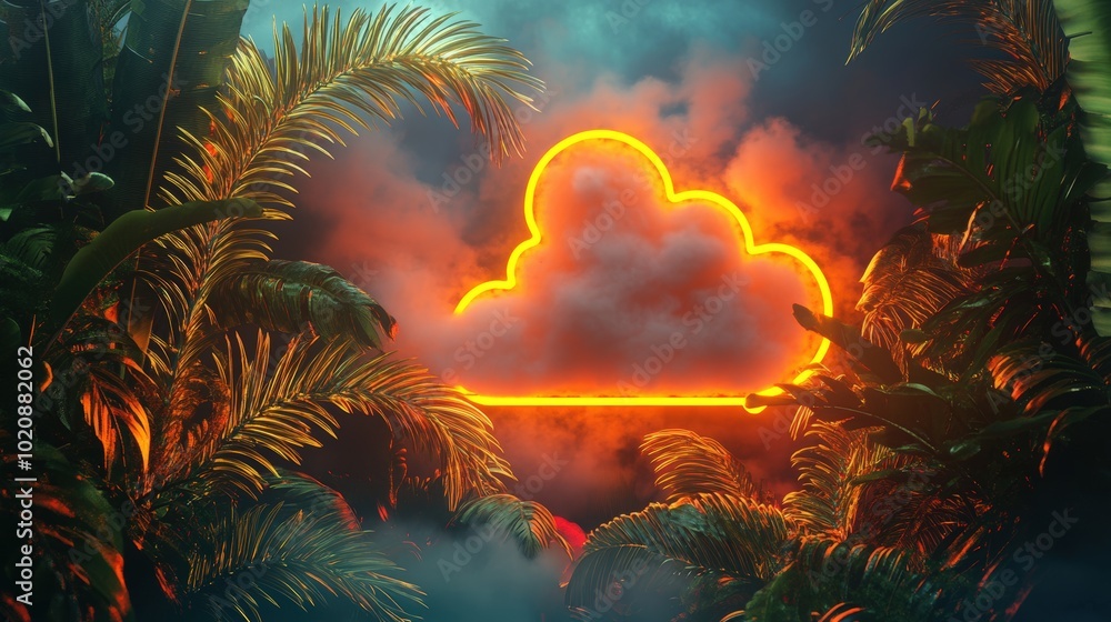 Neon Cloud Sign in Tropical Rainforest Neon Cloud Sign in Tropical Rainforest