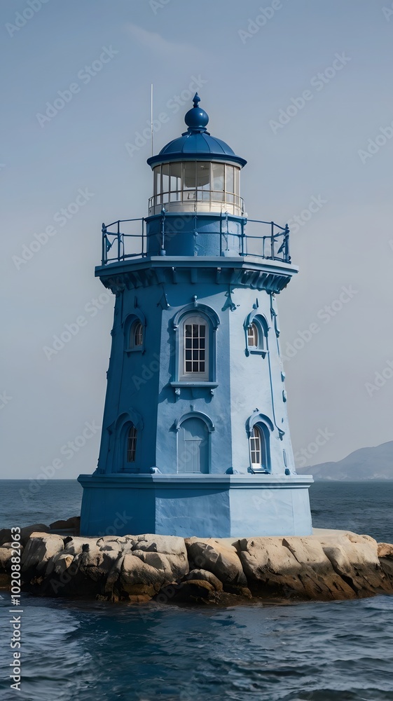 Blue Lighthouse Tower Marine Coast Coastline near the Ocean Blue Lighthouse Tower Marine Coast Coastline near the Ocean