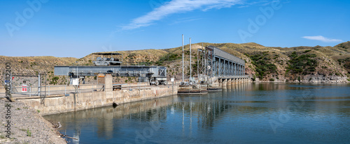 Panorama of the Morony Dam on the Missouri River near Great Falls, Montana, USA