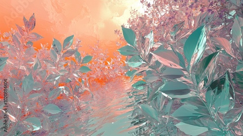 Surreal Garden of Vibrant Nature Inspired Foliage and Blooms