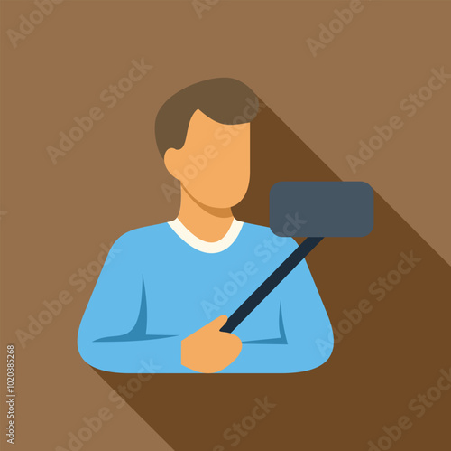 Blogger is taking selfie using monopod for his blog
