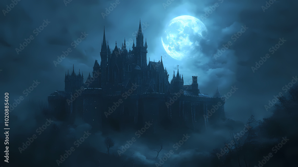 Naklejka premium A mighty castle in the moonlight.