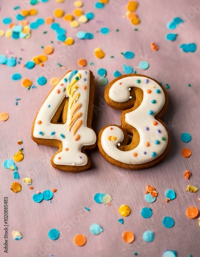 Decorated cookie, number 43, image for birthday or anniversary celebration photo