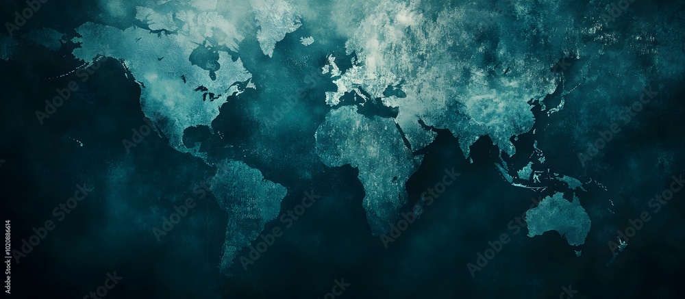 Global News Themed Digital World Map With Abstract Elements Global News Themed Digital World Map With Abstract Elements
