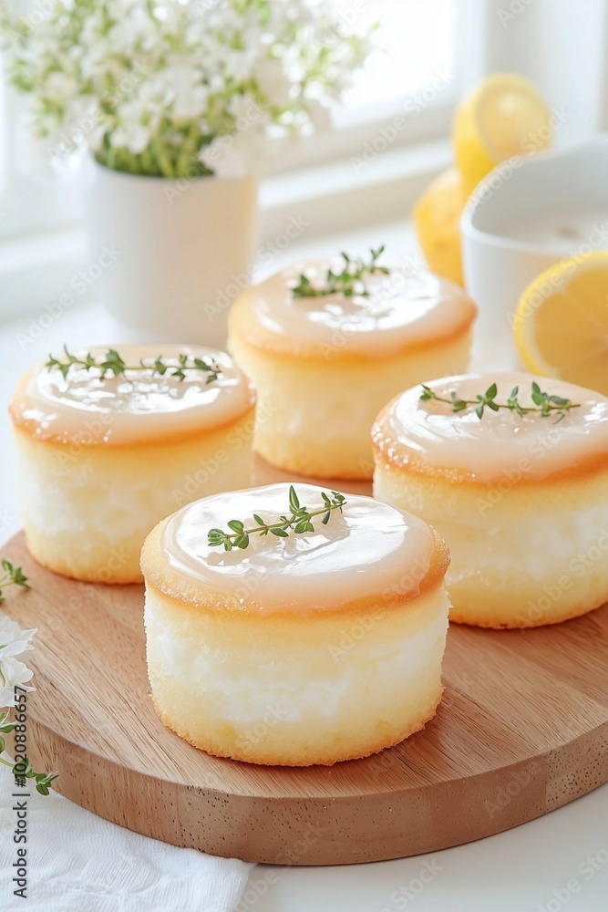 Lemon Glazed Mini Cakes with Fresh Herb Garnish Lemon Glazed Mini Cakes with Fresh Herb Garnish