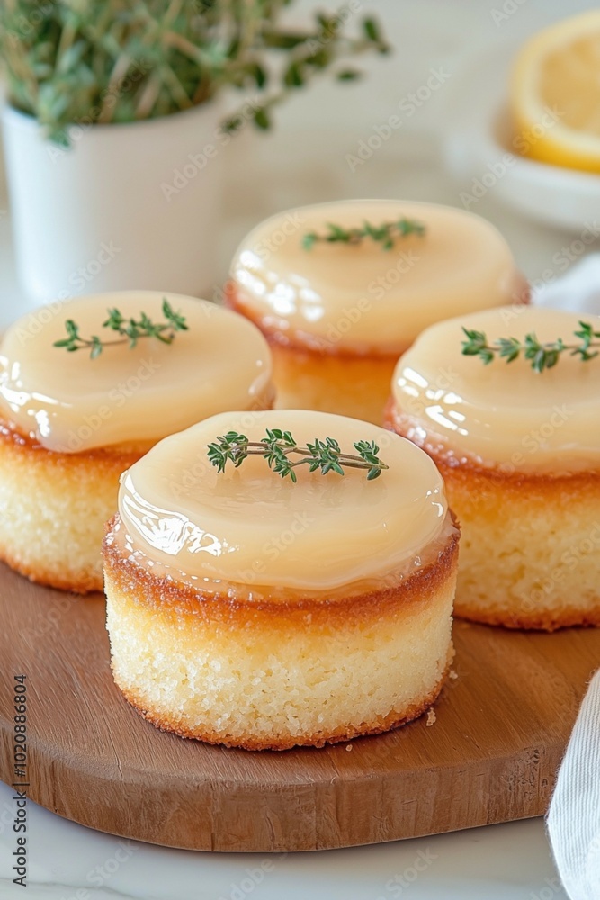 Lemon Glazed Mini Cakes with Fresh Herb Garnish Lemon Glazed Mini Cakes with Fresh Herb Garnish