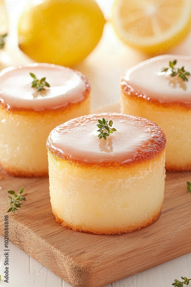 Lemon Glazed Mini Cakes with Fresh Herb Garnish Lemon Glazed Mini Cakes with Fresh Herb Garnish