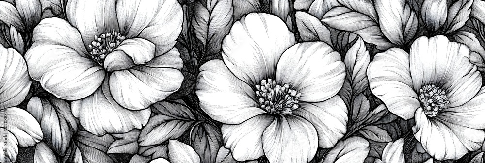 custom made wallpaper toronto digitalIntricate Monochrome Floral Pattern with Delicate Hand Sketched Blooms