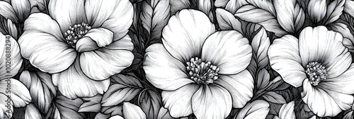 Wallpaper Mural Intricate Monochrome Floral Pattern with Delicate Hand Sketched Blooms Torontodigital.ca
