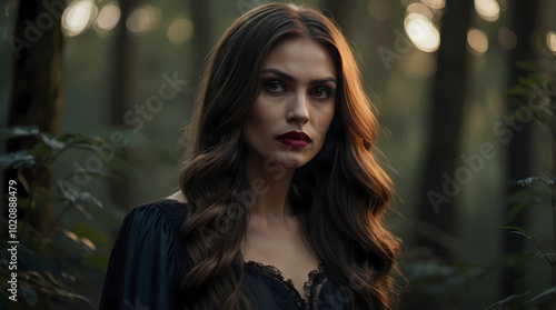 Mysterious Brunette Woman In A Forest At Twilight - Is She A Vampire?