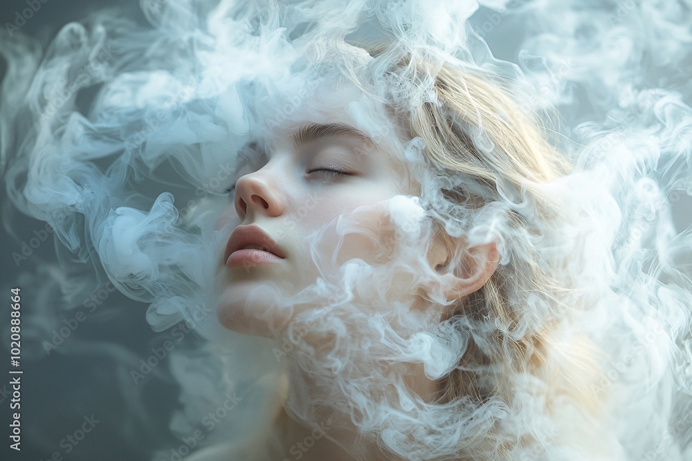A captivating image portraying a figure lost in a soft, white smoke, ideal for mental health campaigns, therapy promotions, and awareness for mental health day. A captivating image portraying a figure lost in a soft, white smoke, ideal for mental health campaigns, therapy promotions, and awareness for mental health day.