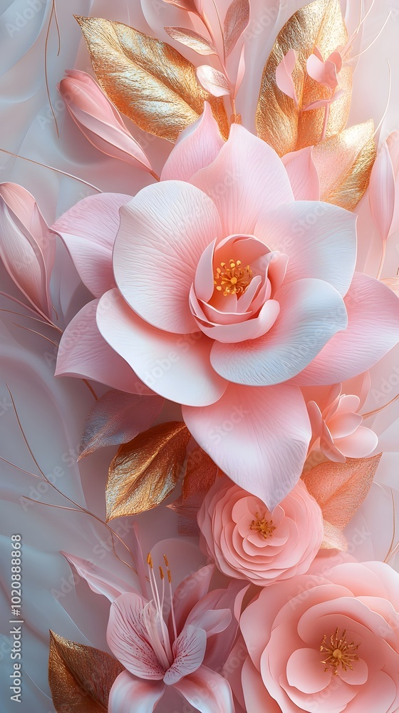 Luxurious Pastel Floral Pattern with Golden Accents Luxurious Pastel Floral Pattern with Golden Accents