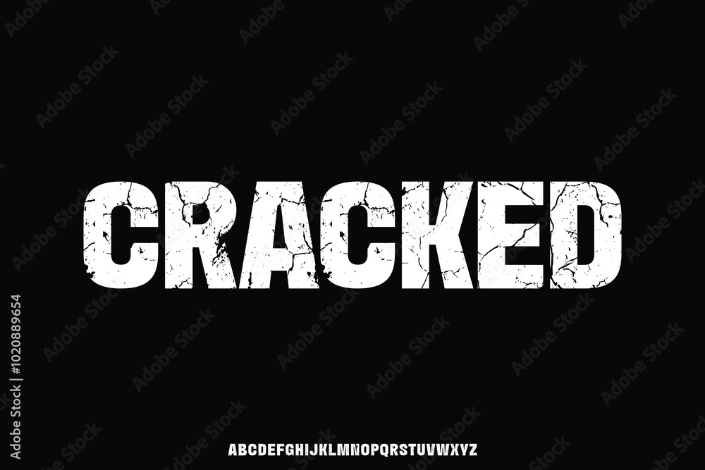 Obraz premium Modern bold cracked textured style alphabet display font vector