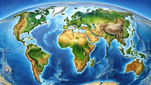 A Detailed Depiction of the Earth's Continents and Oceans, Featuring Vivid Colors and Realistic Topography