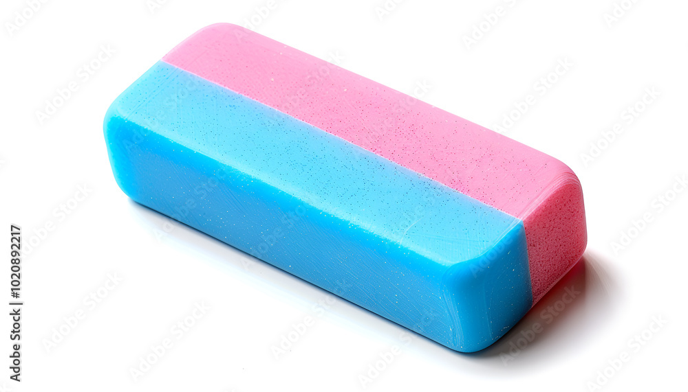 New bright eraser isolated on white. School stationery New bright eraser isolated on white. School stationery